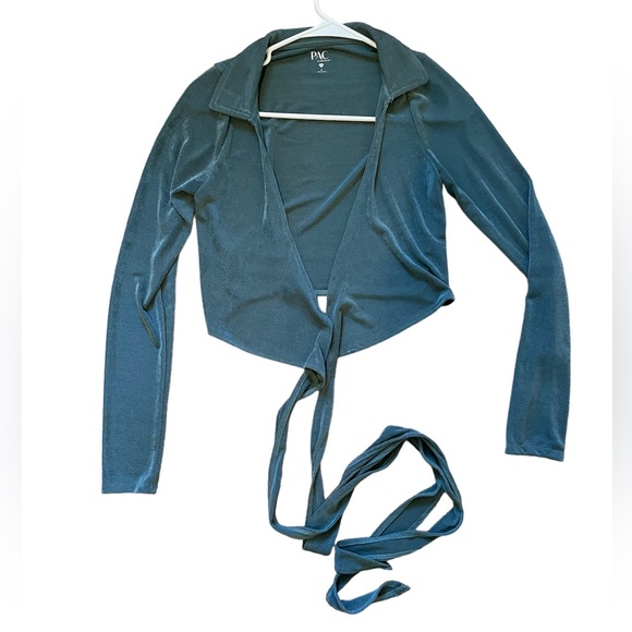 PacSun Cropped Long Sleeve Tie Waist Top - Picture 2 of 4